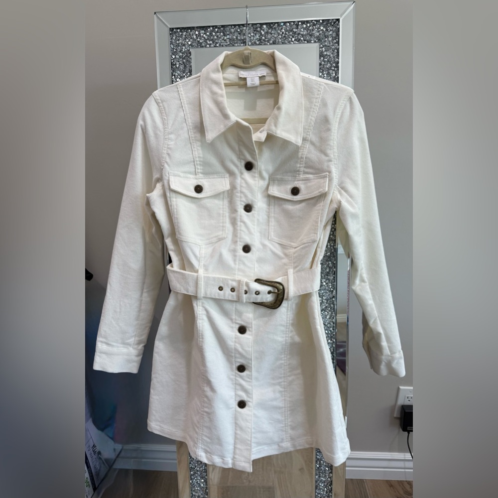 House of Harlow 1960 White Corduroy Long Sleeve Dress
